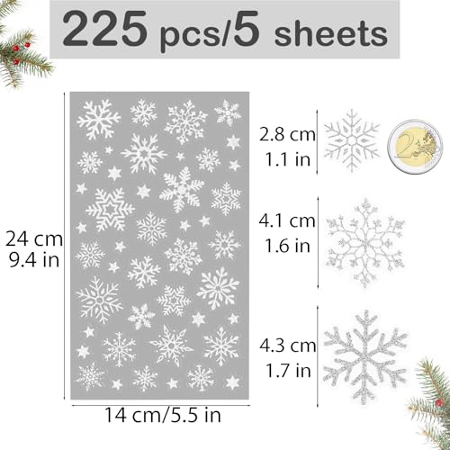 225 stuks Silver Snowflake Stickers Zelfklevende Star Sticker Kerst Transparant Ideale labels voor kaarten maken Scrapbook Holiday Envelope Seal