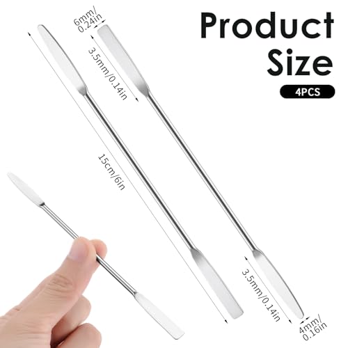 4 st Roestvrij staal Mini Lab Spatula's, Double End Spatula met vierkant en ronde tip, Ideaal voor het mengen van cosmetica, Keuken Laboratorium (15cm) (4) 4