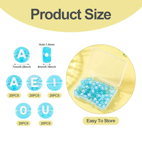 100 st Transparante acryl brief kralen 7mm platte ronde schijf alfabet kralen A/E/I/O/U blauwe eerste brief kralen knipperen voor vriendschap armband sieraden maken 3