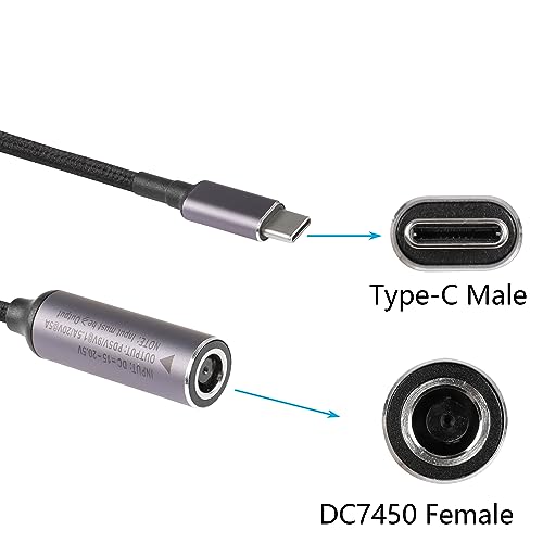 PD DC 7.4mm x 5mm Bushing (7.4mm x 0.6mm) Invoer naar USB Type C Plug, Power Charging Cable, DC7450 naar Type C uitbreiding Kabel met automatische PD identificatiechip, voor telefoons 3