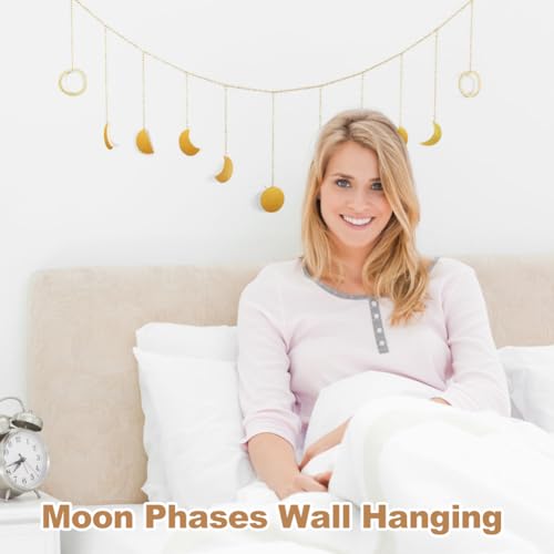 Maanfasen Wanddecoratie Goudglans Metaal Maan Fase Garland Boho Wall Decor esthetische muur hangende decoratie voor slaapkamer woonkamer kinderkamer