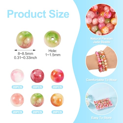 120 st. Natuurlijke Perzische Jade Kralen 8mm Ronde Jade Spacer Kralen Kleurrijke Stone Kralen Bulk voor DIY armband ketting Enkelband sieraden maken 4