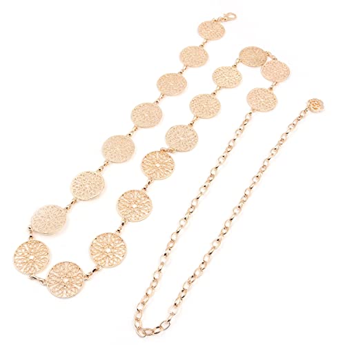 Zee 59 inch goud verstelbare riem lange broek riem jurk Gordellichaam Ketting Fashion Ketting Riem voor Vrouwen Vintage Opengewerkte Metalen Ring Taille Riem, Gouden, L