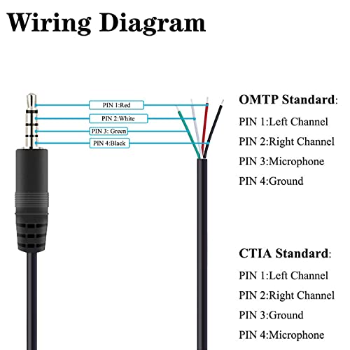 6 st 3.5mm Jack Jack Jack 3.5mm TRRS 4 Pole Audioplug voor Solderen 3,5mm Mini Stereo Jack Kabel voor Reparatie Audio Hoofdtelefoon Kabels (30cm) 4