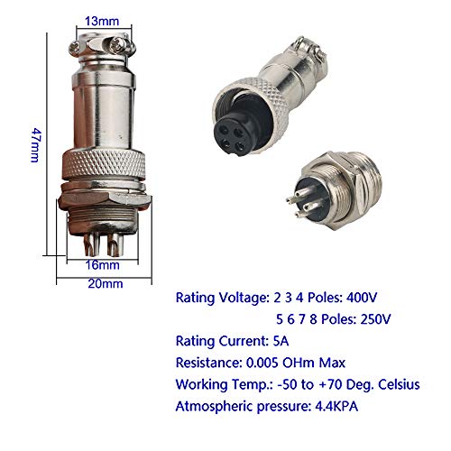 Luchtvaartplug, 6 x 16 mm draad 4 speld vrouwelijk metaal luchtvaart draad plug + 6 x 16 mm draad 4 speld metaal luchtvaart draad plug + 6 x rubber scherm beschermer 3
