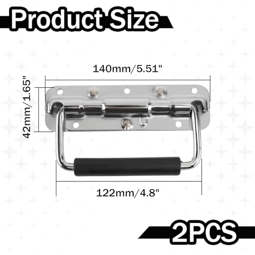 Verpakking van 2 opvouwbare handgrepen, 140 mm, Roestvrij staal, Opvouwbare handgrepen, Opvouwbare handgreep, metalen handgrepen, Spring Carry Handle voor luidsprekers, gereedschapsdozen, gereedschapskist
