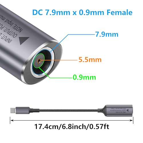 PD 140W DC7909 naar USB C Kabel DC 7.9mm x 0,9mm Vrouw (7,9 x 5,5mm) Invoer naar type C Man Power Kabel met PD Automatic Identification Chip, voor telefoons, tabletten, laptops 3