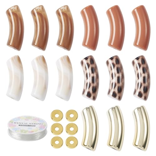 70 st. Gebogen buis armband maken Kit acryl Luipaard Bamboe Kralen Messing Spacer kralen Coarse gebogen Noodle Kralen Set voor DIY armband sieraden maken