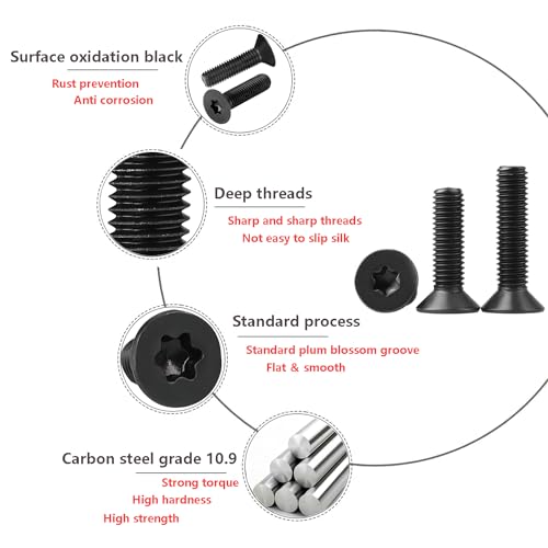 M3 x 12mm Schroeven met verzonken hoofd, volledige draadbouten, koolstofstaal Plum Blossom Bolts (verpakking van 50) 3