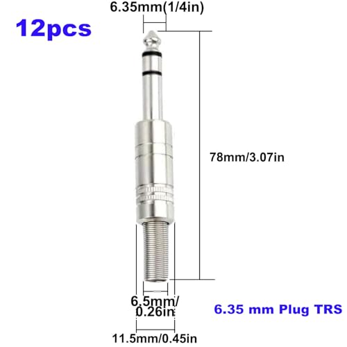 12 sts 1/10.2cm TRS Solder Connector Jack 6.35mm, Audio Connector Soldering 6.35mm, Stereo Soldering Connector 6.35mm, voor DJ Mixer Speaker Kabels Gitaar Kabels