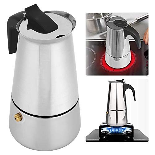 Roestvrij staal 4 kopjes 200 ml Draagbaar roestvrij staal Burning Protection Classic Moka voor keuken kantoor inductie 3