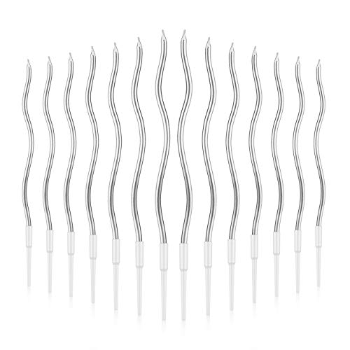 24st Verjaardag Kaarsen Spiraal Verjaardag Cake Kaarsen Lange Cupcake Kaarsen voor verjaardag bruiloft decoratie (Zilver)