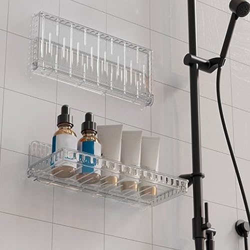 Opvouwbare Wall Mount Organizer, Plastic Heldere Acryl Plank, Geen Boring Hang Muren Zelfklevende Rack, Waterdichte Opvouwbare Shelves voor Badkamer, Keuken(L) 4