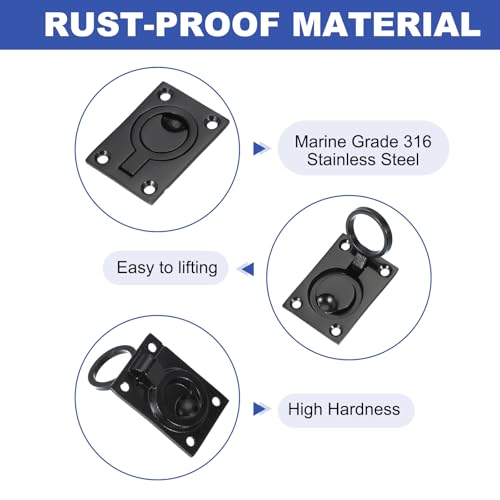 2-1/2"-1-3/4" Flush Pull Ring handgrepen, 316 Roestvrij staal Vierkante inbouwdeur Pull Hidden Boat Hatch Latch met schroef voor Marine Yacht Meubilair, Zwart 3