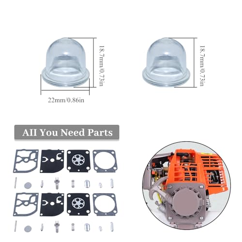 2 stuks Carburator Seal Repair Kit met 2 oliebubbels voor Stihl FS 38 45 55 46 FS38 FS45 FS55 FS46 HS45 BG45 BG85 MM55 BT45 C1Q-S66