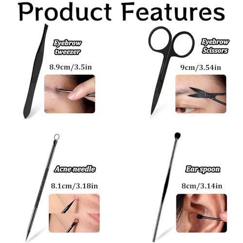 Manicure Set van 8 Nagelverzorging Set roestvrij staal Manicure Nagel set met lederen tas Nagel schaar Set voor Manicure wenkbrauw correctie oor Wax Removal Unisex Zwart 4