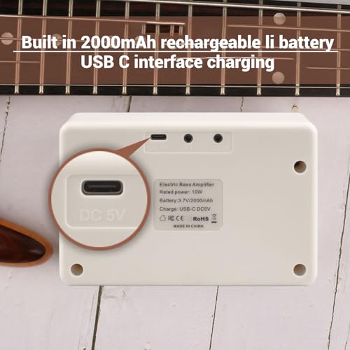 MINI BASS AMP 10W Draagbare oplaadbare elektrische basversterker, Stijlvolle praktijkversterker met Dual Channel, Deep Bass Tone Draadloze BT AUX Input, hoofd 5