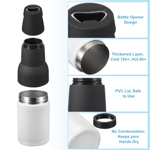 Slim Can Cooler, 12oz Skinny kan geïsoleerd bier Sleeve Drink houder met flesopener voor bier Soda koffie gewone blikken en flessen, wit 4