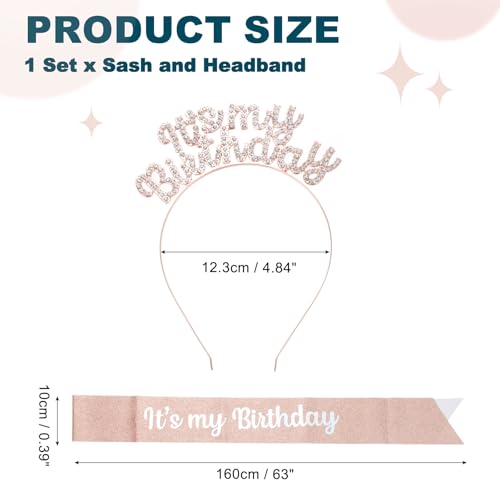 It's My Birthday sjerp met hoofdband, verjaardag sjerp tiara voor vrouwen feest kroon verjaardag koningin decoratie kit accessoires, roségoud