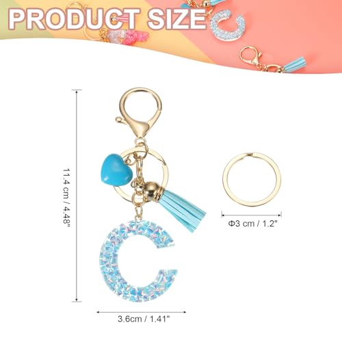 Alfabet Initiële sleutelhanger Leuke hars sleutelhanger met Tassel hart brief C hanger voor vrouwen sleutels, portemonnee, zak accessoires, blauw, wit, 3cm