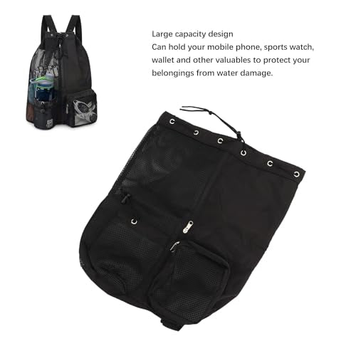 Strand Rugzak,Strandrugzakken met verstelbare schouderband grote capaciteit, lichtgewicht Ademend Mesh En PVC Zwemmen Mesh Rugzak 4