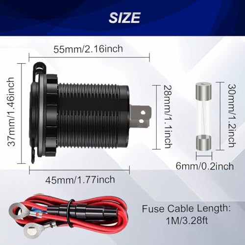 Verpakking van 3 Sigarettenaansteker Socket DC 12V 24V 10A Waterdichte Sigarettenaansteker Socket met LED-licht (rood/blauw/groen) voor auto, motor, marine, met glasbescherming 5