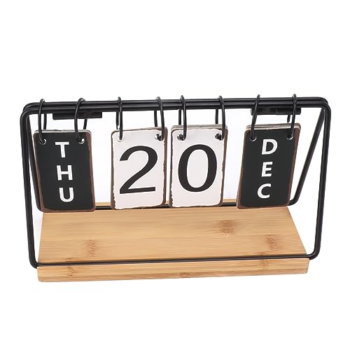 Bureaukalender met ijzeren frame, houten basis, staande eeuwigdurende kalender met maanddatum en weekborden 5