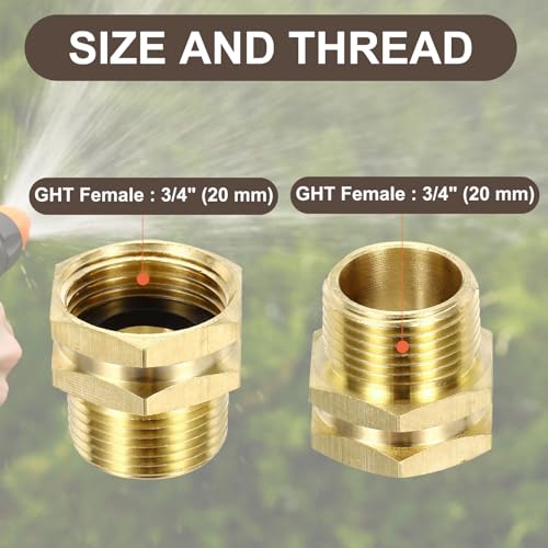 3/4" GHT Vrouw x 3/4" NPT Mannelijke Tuinslang Adapter, 2Pcs Messing Slang Connector Reparatie Past op Pijp passen Waterslang Outdoor, Goud