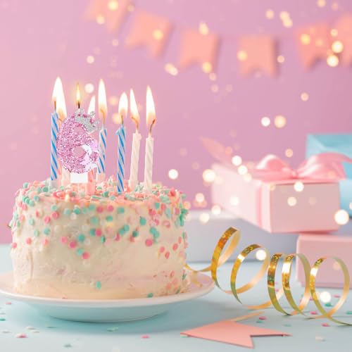 Roze Verjaardagskaarten met Cijfer, Glitterkroon Vlinder Sprankelend Pailletten Taartopper Decoraties voor Verjaardagsfeestjes Bruiloften Jubileums Vieringen (Cijfer 6) 4