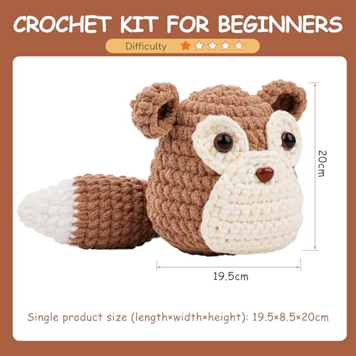 Schurk Beginners haak Set, Leuke Amigurumi Starter Set met garen, haak, ogen en video Tutorials, Complete DIY dierlijke ambacht Cadeau (Licht Bruin/Wit / zwart garen inbegrepen) 5