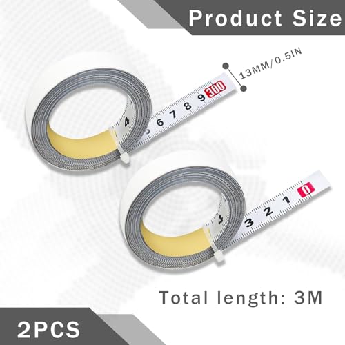 Verpakking van 2 tape maat zelfklevende 3 m zelfklevende koolstofstaal tape maatregel voor het meten van werkbanken, timmerwerk, tabellen (metrisch, 1 x links naar rechts, 1 x rechts naar links)