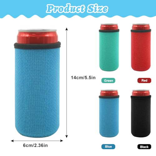 Bierkoelhoes voor minder dan 12oz/330ml Slim Can, 4 stuks geïsoleerd Neopreen kan sleeves Non Slip Can koeler houder voor bier Drank - zwart rood groen blauw 4