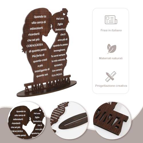 Cadeau voor moeder middelpunt Moeder Compelanno Houten Teken met Inscriptie Een Mia Mama Originele Gift Moederdag Verjaardag Dames Kerstmis 3