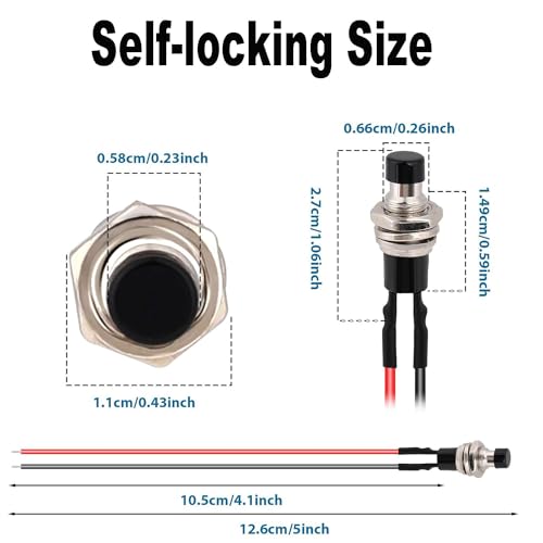 4 st. 7mm Pre-Wired Mini Zelfrem duwschakelaar, AAN/UIT 2 Pin Rond duwknop voor auto, boot, Arduino DIY, AC 250V/1.5A, 125V/3A, Mini duwknop (zwart) 3
