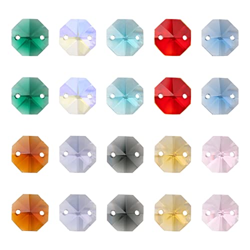 100 st Crystal Glas Links Connectoren Bedels Kleurrijke Facet Octagon Galvaniseren Glas Chandelier Hangers voor armband oorbellen DIY Sieraden Decor 14mm, Glas, Glas