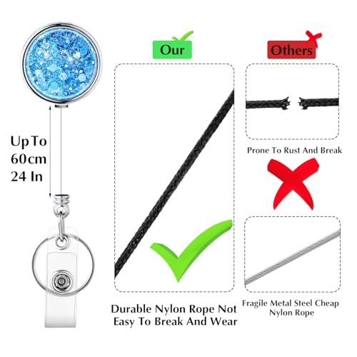 Intrekbare ID-kaarthouder verpleegsters sleutelhanger ID-kaarthouder intrekbare Rhinestone voor ID-clip sleutelkaart klimmen Fob zilver roze Sky Blue 3st 4