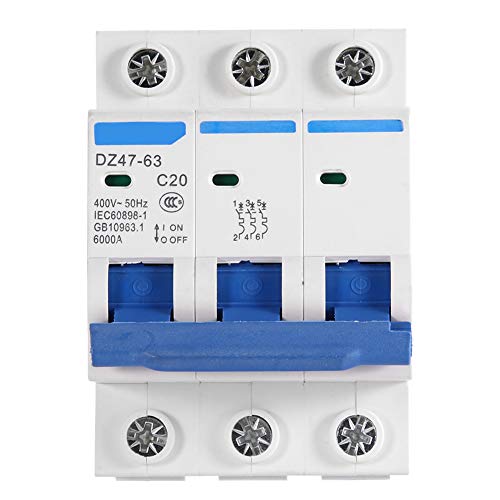 Beveiliging Circuit Breaker, 3P Miniatuur Din Rail Breaker DZ47-63 AC 400V 6/10/16/20A Circuit Breaker MCB Safety Breaker (20A)