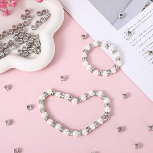 100st Zilveren Rond Spacer kralen 8mm Retro patroon Legering kralen Ronde Tube Charm kralen Groot gat metalen armband Spacer kralen voor sieraden maken 4