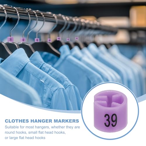 100Pcs Kleding Hanger Markers Nummer 39 Tags Fit 3mm Rod Garment Maat Tag Hanger Clips Ronde kleur Coding Label voor kleding Hangers, Paarse Roze 3
