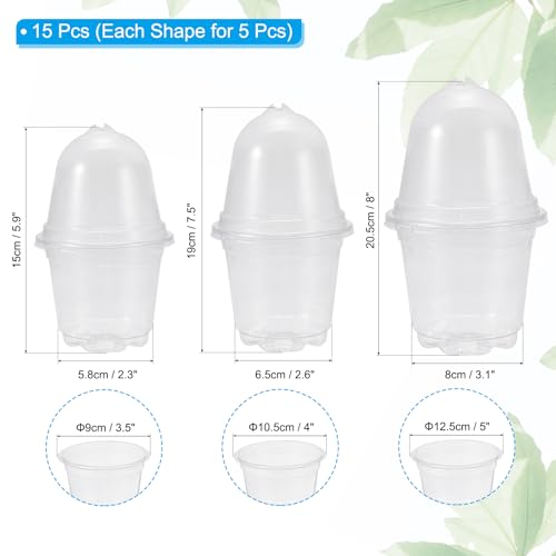 Verpleegkundige potten met vochtige koepel, 15 sets 7,5cm Plastic Tuin Pot Planten Container Cups Plant Starter Potten met afvoergaten, Transparant