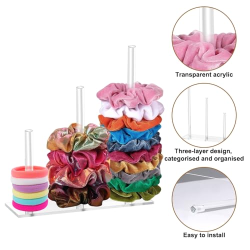 3 Lagen Acryl Scrunchie houder, Transparant Weergave, Hairband Weergave houder, sieraden Stand, Hair Tie Organizer sieraden Stand Meisjes voor Headband Claw Clip Armbanden 3