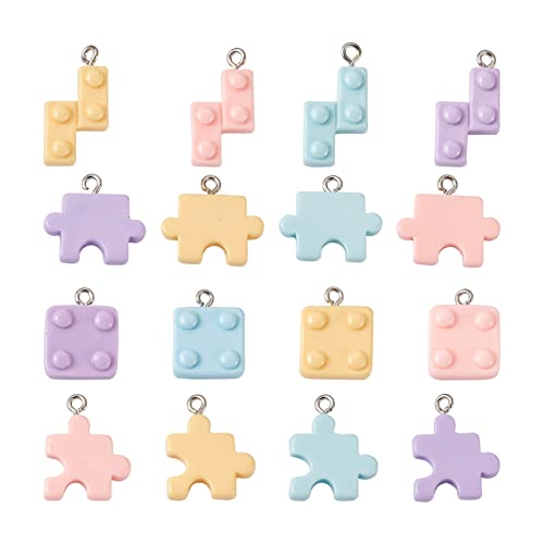 64 stuks Plastic Puzzel hangers Puzzel Piece Charm Plastic Building Blocks Hangers voor armband Kettingen sieraden maken Craft Supplies, Plastic