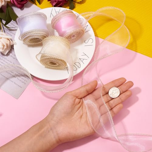 3 Rolls Polyester Iridescent Fishtail Ribbon Glittering Chiffon Libbons 40mm Cadeauverpakking Ribbon Bruiloft Bouquet Bows Wrapping Kralen Decoratie, 3 Kleuren 4