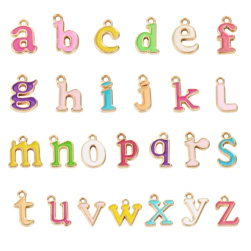 2 Sets Letter Email Charms A-Z Letter Kleurrijke Dangle Charms Light Gold Alphabet Legering Email Charms voor DIY Ketting Oorbellen Sleutelhangers maken, Emaill, Emaill