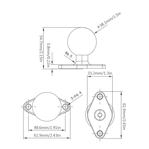 1.5" Marine Graad Aluminium Ball Mount Base, Anti Slip Rubber Plate & TPU Ball Adapter voor C-grootte 1,5 Inch Bal Dubbele Socket Arm 5