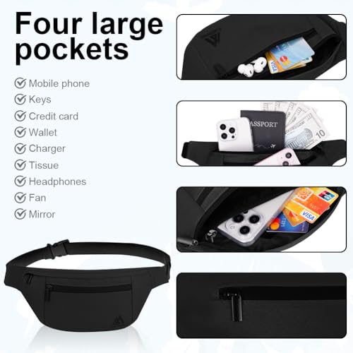 Tas Tas Tas voor heren en vrouwen Travel Tas met verstelbare band, 4 Compartiments, Waterdichte Tas voor Sport, Running, Fietsen, Zwart, modern 4