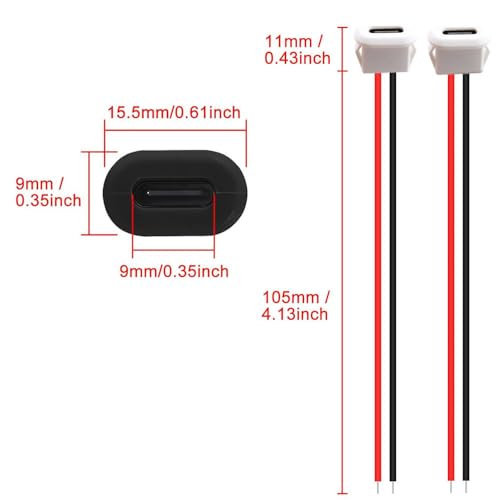 15 stuks USB-C Bus 2-Wire Inbouw Type C C Connector, USB Pigtail Cable, USB Flush-Mounted Socket, USB-C Socket voor Panel Mount, 3A Quick Charge Type-C Bushing met Snap Groove Buckle, Wit