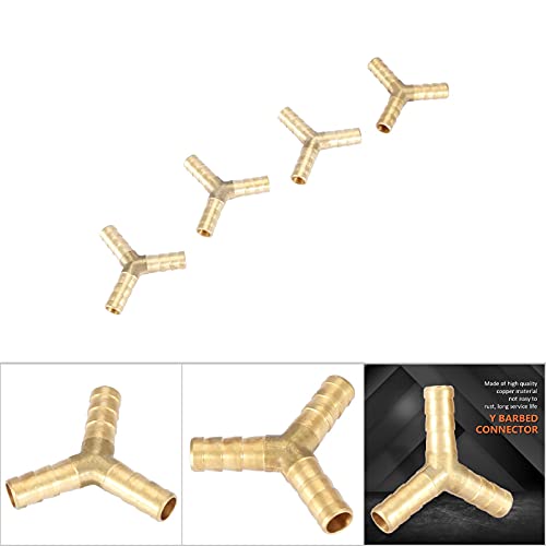 Brass Barbed Wire Connector 3 Way Slang Connector Pansement Rouleau 3 Way Y Shape Hose Barbed Wire Splitter Split Water Fuel Air OD(8mm(4pcs)) 3