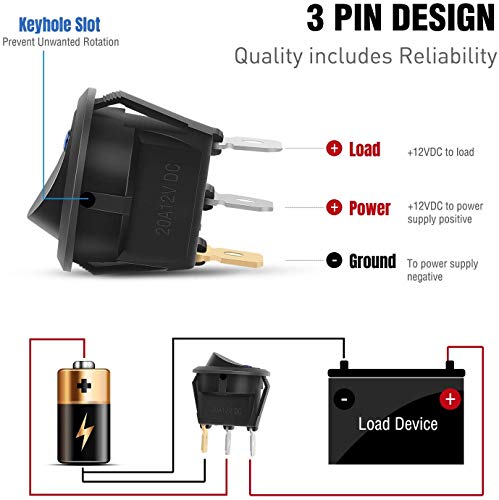 LED-schakelaar, ronde schakelaar voor auto, DC 12V, 20A, waterdicht, met kabel, 3-polige, slotknop, schakelaar voor auto, vrachtwagen 3