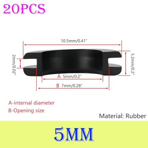Verpakking van 20 rubberen doppen, boordiameter 5 mm, montagediameter 7 mm, kabelgromet rubber, doorgangssluitingen, rubberen stop